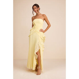 Lulus Brylee Light Yellow Pleated Ruffled Maxi Dress - Size L
